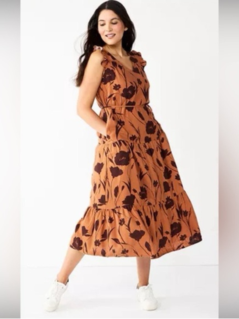 Simply Vera Vera Wang Rust Floral Midi Dress
